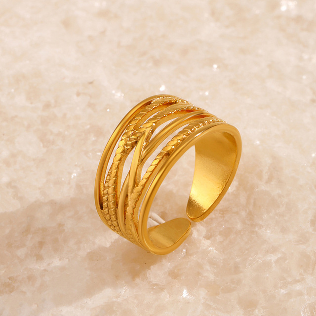 Female Gold Silver Open Adjustable Stainless Steel Ring Minimalist Multiple Cross Lines C Rings Hot Selling 2025 Hiphop Jewelry