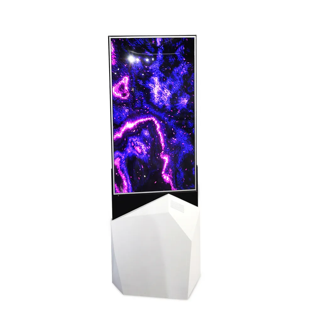 Vertical transparent oled display frame style smart 10 points touch screen double-sided 55-65" floor stand digital signage