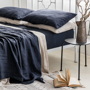 Factory Luxury Super Soft Navy French Pure 100 Linen Fitted Sheet Set with Pillowcase Pure Flax Linen <strong>Cot</strong> Sheet Set - Product Image 3