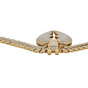 Collar con Colgante de Corazón Roto Estilo Hip Hop Icy Bling, Cadena Cubana de Latón Chapado en Oro con Eslabones de Zirconia para Fiesta - Product Image 3