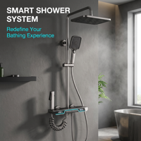 Ensemble de douche intelligent de luxe gris anthracite avec affichage numérique, fonction pluie et mitigeur thermostatique à 4 fonctions