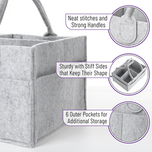 Portable Nursery <b>Caddy</b> Basket Organizer for Changing <b>Table</b> Felt Baby Diaper <b>Caddy</b> Organizer with Handle - Product Image 3