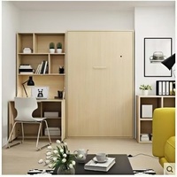 Lit mural Murphy multifonctionnel moderne en chêne avec bureau intégré, lit escamotable et rangement pour appartement, hôtel, chambre à coucher, gain de place