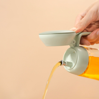 Bouteille d'huile en verre borosilicate de 600 ml, anti-fuite, à ouverture automatique, avec poignée, pot à assaisonnement et vinaigre de cuisine avec échelle graduée