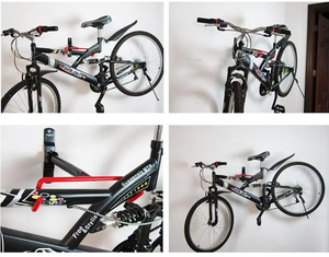 YS BR 3 <span class=keywords><strong>Portabici</strong></span> <span class=keywords><strong>Doppio</strong></span> <span class=keywords><strong>da</strong></span> Parete con Supporto Ribaltabile in Acciaio e Verniciatura a Polvere Rossa, Facile Installazione per Garage e Capanno - Product Image 3