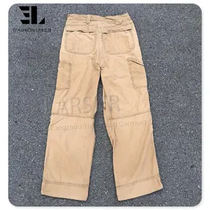 LARSUR özel fabrika sıkıntı yıkama dimi tuval kargo pantolon ile cep taktik düz çift diz marangoz iş pantolon erkekler