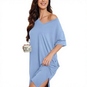 Camiseta de Dormir Premium 100% Algodón, Cuello Redondo, Manga Corta, Cuello en V, Estilo Minimalista, Informal, para Mujer - Product Image 5