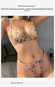 Set Reggiseno e Perizoma in Pizzo Ricamato Stile Francese, Coppe Piccole Push-up, Trasparente con Spalline Regolabili, Taglie 32-38, 3 Colori - Product Image 3