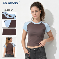 Camiseta de Manga Corta Kuenzi Estilo Chica Moderna, 260GSM, 92% Algodón, 8% Elastano, Ajustada, Estilo Urbano Americano, Elástica para Mujer