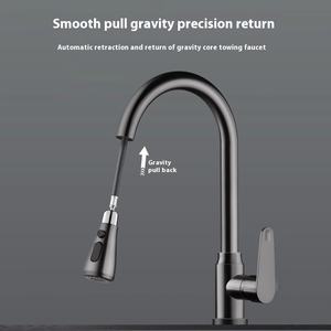 <span class=keywords><strong>Robinet</strong></span> de cuisine moderne à poignée unique avec fonction anti-éclaboussures, finition brossée, <span class=keywords><strong>eau</strong></span> chaude et <span class=keywords><strong>froide</strong></span>, rotatif, en laiton - Product Image 3