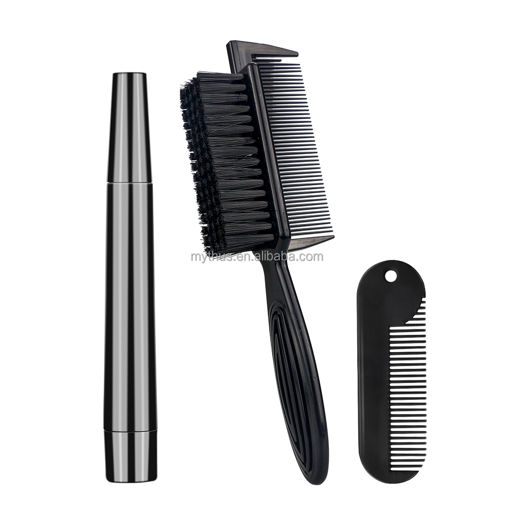 Le Doubleside noir se fanent brosse + stylo de barbe + ensemble de peigne en métal