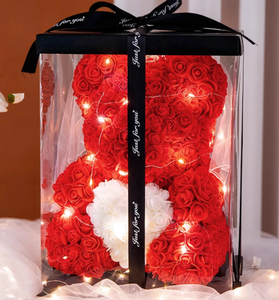 Oso de Rosas Artificiales para Decoración de Bodas, Regalo para el Día de San Valentín, Navidad, Cumpleaños, Oso de Rosas con Caja - Product Image 4