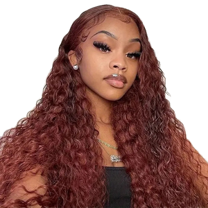 Parrucca Afro Africana con Frontale in Pizzo, Base in Seta Resistente alle Alte Temperature, Fibra Chimica, <span class=keywords><strong>Capelli</strong></span> Ricci Medi Lunghi Marroni Stile Europeo e Americano - Product Image 1