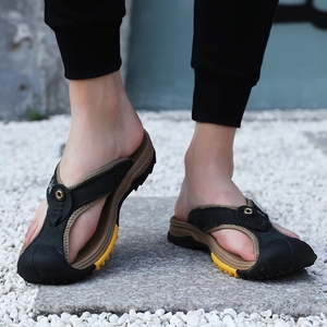 Sandali da <span class=keywords><strong>uomo</strong></span> in vera pelle di vacchetta Estate 2022, infradito casual da <span class=keywords><strong>uomo</strong></span>, ciabatte da spiaggia antiscivolo con massaggio - Product Image 2