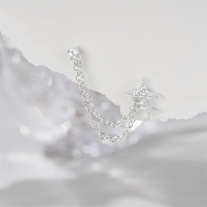 Canner Single Fashionable S925 Sterling Silver Plated 18k Gold Tassel <b>Chain</b> Single diamond <b>Stud</b> <b>Earring</b> - Product Image 5