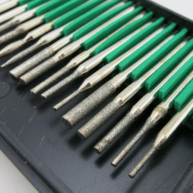 30Pcs Industrial Electroplated Diamond Grinding Burr Set Sharp Conical Drill Bits Jade Glass Stone Carving Rotary Tool