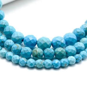 Grosir Celup Biru Howlite Turquoise Faset Manik-manik Bulat untuk Pembuatan Perhiasan DIY - Product Image 4