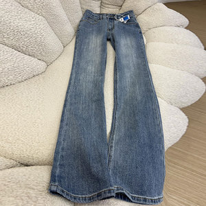 OEM ODM pantaloni a <span class=keywords><strong>vita</strong></span> <span class=keywords><strong>bassa</strong></span> da donna in Denim svasati alla <span class=keywords><strong>moda</strong></span> pantaloni in Denim larghi alla <span class=keywords><strong>moda</strong></span> pantaloni larghi in Denim morbidi - Product Image 1