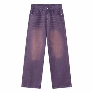 Jeans Vintage 2026 de Pierna Ancha con Decoración de Cristales, Tela Vaquera Desgastada, Lavado Oscuro, Venta al por Mayor del Fabricante para Invierno - Product Image 5