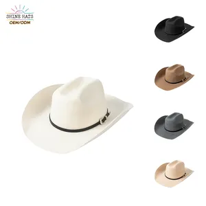 قبعة Shinehats 2024 عالية الجودة مخصصة لفتى البقر، قبعة مصممة عصرية للسيدات كاوبوي، قبعات فيدورا فاخرة غربية من الصوف بحافة واسعة