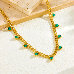 European American Trendy Gold Plated Heart Rhinestone Stainless Steel Chain Necklace For Women Party Jewelry - Product Image 2