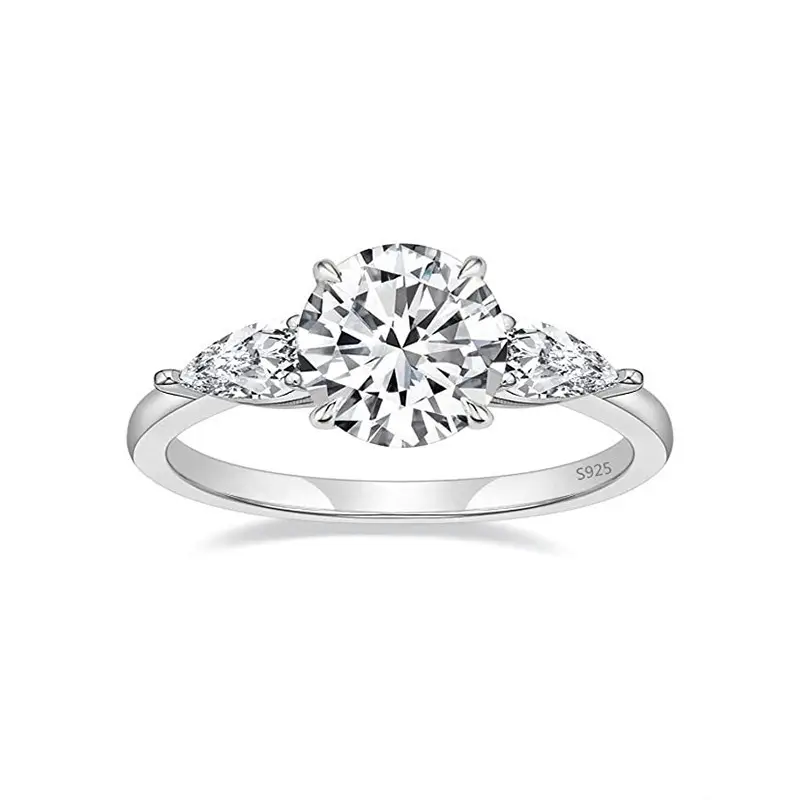 Bagues classiques trois pierres diamant 2ct bijoux en argent Sterling 925 bagues de fiançailles de mariage pour femmes
