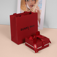 Caja de Joyería SUNNY PACK con Lazo Rojo Intenso, Bolsa de Terciopelo, Bolsa de Regalo de Papel, Caja de Empaque para Anillos, Aretes y Collares, Venta al Por Mayor