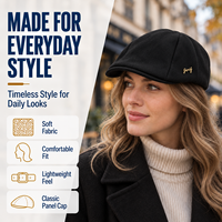 Casquette plate en jean noir pour femme avec emblème lettre dorée, style décontracté, ajustable, printemps-automne, style minimaliste, vente en gros