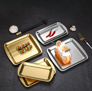Bandejas cuadradas multifuncionales de acero inoxidable 304, plato de pescado duradero moderno para postres, ensalada de frutas, cena - Product Image 2