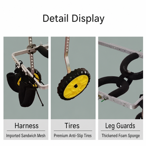 Chariot de mobilité pour animaux à 2 roues réglables, cadre en aluminium, roues jaunes, support pour pattes arrière - Product Image 5