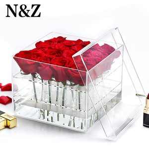 Acrílico transparente flor Rosa Flor de caja de regalo con cubierta romántico flor fresca de caja para la novia y Mujer - Product Image 5