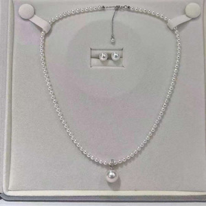 Juego de Joyería de Plata de Ley S925 con Perlas de Agua Dulce, Cadena de Perlas Mini Casi Redondas de 3-4 mm, Aretes de Perlas de 7-8 mm, Colgante de 11-12 mm - Product Image 3