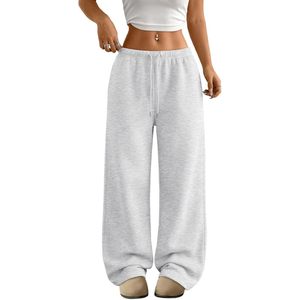 Pantalones de chándal anchos para mujer, de talle bajo, holgados, con cordón, con bolsillos, 100% algodón, tela de rizo, transpirables, joggers - Product Image 1