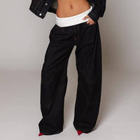 Nouveau pantalon en jean tissé uni taille mi-haute coupe droite ample pour femme 2026