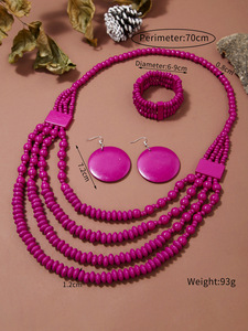 Set di Gioielli Bohémien in Vendita, <span class=keywords><strong>Collana</strong></span> Multistrato in Legno con Perline in <span class=keywords><strong>Stile</strong></span> <span class=keywords><strong>Etnico</strong></span>, Orecchini e Bracciale, Set da Donna in 3 Pezzi - Product Image 6