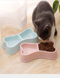 Bone Shaped Waterproof Portable Pet Double Bowl in Macaron & Bright Colors Plastic for Dogs & <b>Cats</b> - Product Image 5