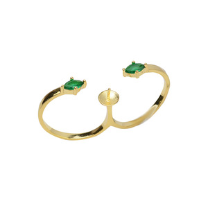 Anneau double réglable en argent S925 pour femmes, bijoux en perles DIY, support vide, produit semi-fini, forme de diamant ovale 166 - Product Image 5