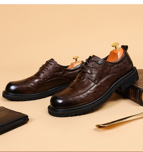 Nouvelle Arrivée Chaussures Habillées pour Hommes à Semelles Épaisses Style Britannique en Cuir Pleine Fleur Derby en Cuir Véritable - Product Image 3