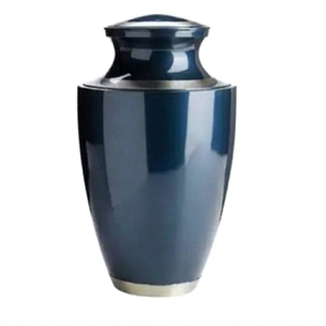 Blue Metal Cremation Urn Jar <b>for</b> Human <b>Ashes</b> Handmade Portable Memorial <b>Keepsake</b> Vessel - Indian Home Crafts - Product Image 1