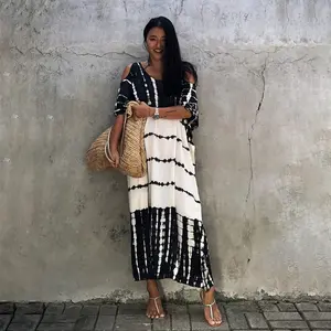 Wholesale 2023 Beach Rayon Off Shoulder Printed Holiday Gown Bikini Cover Up Dress Beach Clothes Women Dress