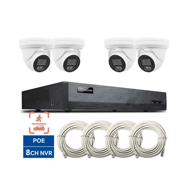 AI Perimeter Face Detection 8CH 4K PoE Security Camera System 8MP Smart Night Color Turret IP Cameras 8 Channel NVR 24/7 Record