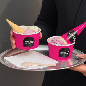 Récipients en papier Coupe à <span class=keywords><strong>glace</strong></span> Sundae Dessert avec cuillère Couvercle dôme Couleurs personnalisées Imprimé Emballage à emporter - Product Image 2