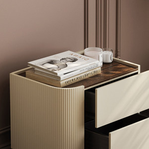 Table de chevet minimaliste italienne en bois massif laqué, meuble de rangement pour chambre à coucher - Product Image 2