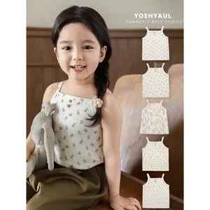 Yoehyaul Lx0187 thoáng khí giản dị hoa in cô gái bé cotton vest chặt chẽ mềm Toddler con Tank Tops