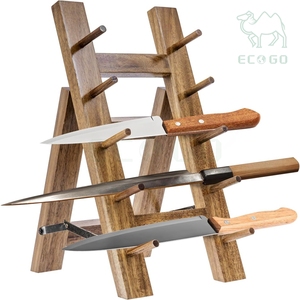 Support de rangement pliable en bois d'acacia pour couteaux de boucher, séchoir à couteaux de cuisine - Product Image 1