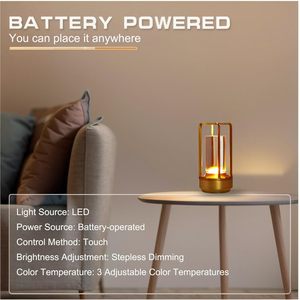 Lampe de table à commande tactile rechargeable par USB, lumière LED à intensité variable, blanc chaud, sans fil, pour chambre à coucher, restaurant, décoration de la maison - Product Image 4