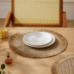 Round Woven Tassel <b>Placemat</b> With Fringe Edge Non Slip Heat Insulation Mat <b>For</b> <b>Table</b> Home Decor Beige Green Black Camel Off White - Product Image 4