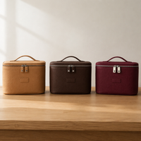 Vente en gros d'usine, étui de toilette en cuir portable pour femmes, grand format, avec logo personnalisé, étui cosmétique en cuir PU imperméable avec poignée
