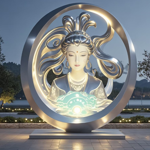 Tác phẩm điêu khắc nghệ thuật ngoài trời bằng thép không gỉ, thiết kế cảnh quan hiện đại, điêu khắc đá phát sáng lớn do nghệ sĩ điêu khắc đá hiện đại thực hiện - Product Image 3