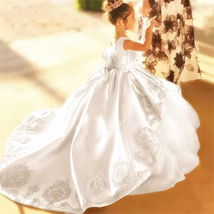 Abito <span class=keywords><strong>da</strong></span> Cerimonia per Bambine Principessa, 100% <span class=keywords><strong>Cotone</strong></span>, Lunghezza a Terra, Gonna Ampia con Applicazioni <span class=keywords><strong>in</strong></span> Pizzo per Compleanno - Product Image 4